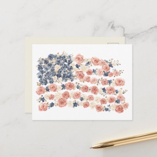 Rote Weiße Blaue Blumen Postkarte (Vorderseite/Rückseite Beispiel)