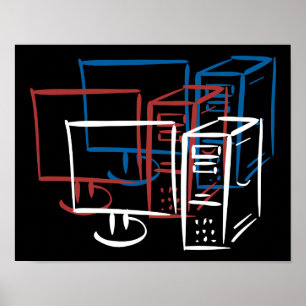 Rote weiße blaue Computer des dreifachen Poster