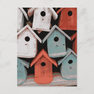 Rote Weiße Blaue Dekorative Vintage Vogelhäuser Postkarte