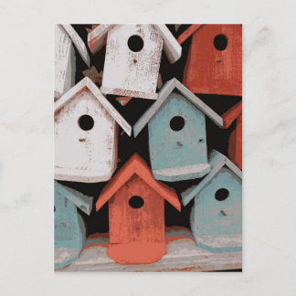 Rote Weiße Blaue Dekorative Vintage Vogelhäuser Postkarte