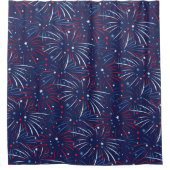 Rote weiße blaue Feuerwerks-Sterne Duschvorhang (Vorderseite)