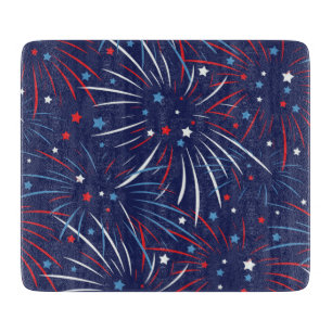 Rote weiße blaue Feuerwerks-Sterne Schneidebrett