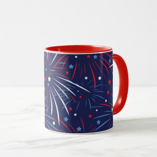 Rote weiße blaue Feuerwerks-Sterne Tasse (VorderseiteRechts)