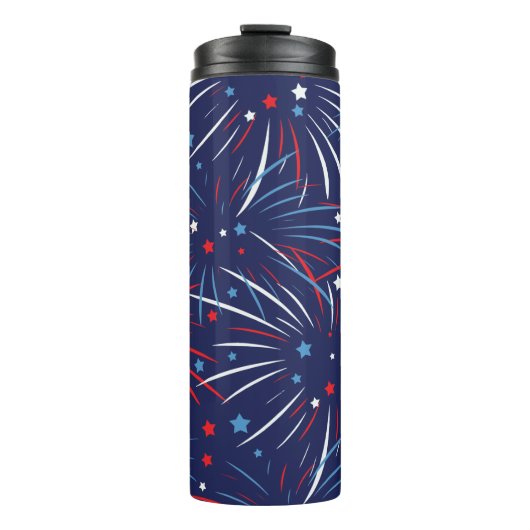 Rote weiße blaue Feuerwerks-Sterne Thermosbecher (Vorderseite)