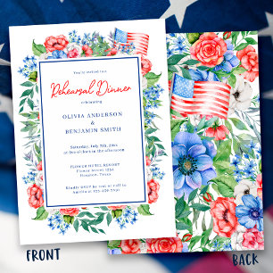 Rote Weiße Blaue Florale Hochzeitsprobe Dinner Einladung
