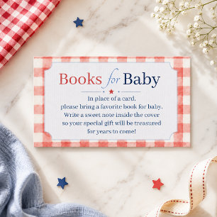 Rote Weiße Blaue Gingham-Bücher für Baby Shower Begleitkarte