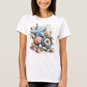 ROTE WEISSE BLAUE NAUTISCHE AUSRÜSTUNG & SEESTERNE T-Shirt