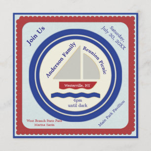 Rote, weiße, blaue neugierige Einladung