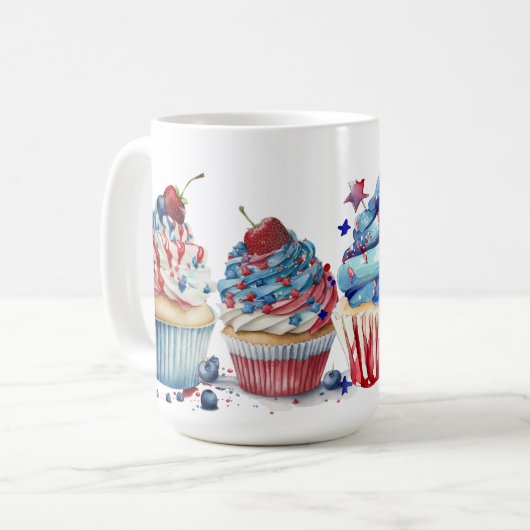 ROTE WEISSE BLAUE PATRIOTISCHE KUPCAKEN KAFFEETASSE (Vorderseite Links)