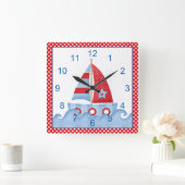 Rote weiße blaue Segelboot-Uhr Quadratische Wanduhr (Zuhause)