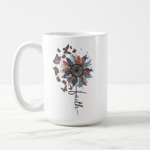 ROTE WEISSE BLAUE SONNENBLUME MIT SCHALTFLÄCHEN KAFFEETASSE