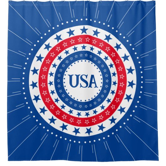 Rote, weiße, blaue Sterne-Initialen oder Monogramm Duschvorhang (Vorderseite)