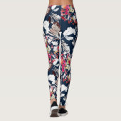 Rote, weiße Blume auf blau. Leggings (Rückseite)
