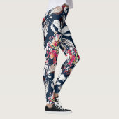 Rote, weiße Blume auf blau. Leggings (Rechts)