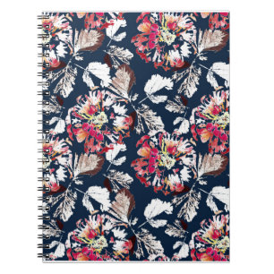 Rote, weiße Blume auf blau. Notizblock