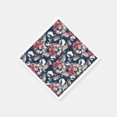 Rote, weiße Blume auf blau. Serviette (Ecke)