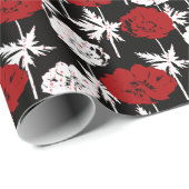 Rote, weiße Blume auf schwarz Geschenkpapier (Rolleneckpunkt)