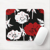 Rote, weiße Blume auf schwarz. Mousepad (Mit Mouse)