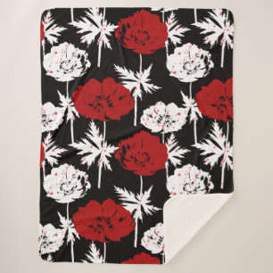 Rote, weiße Blume auf schwarz. Sherpadecke