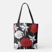 Rote, weiße Blume auf schwarz. Tasche (Rückseite)