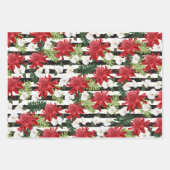 Rote weiße Blume auf Schwarz-weißen Streifen Punkt Geschenkpapier Set (Vorderseite 3)