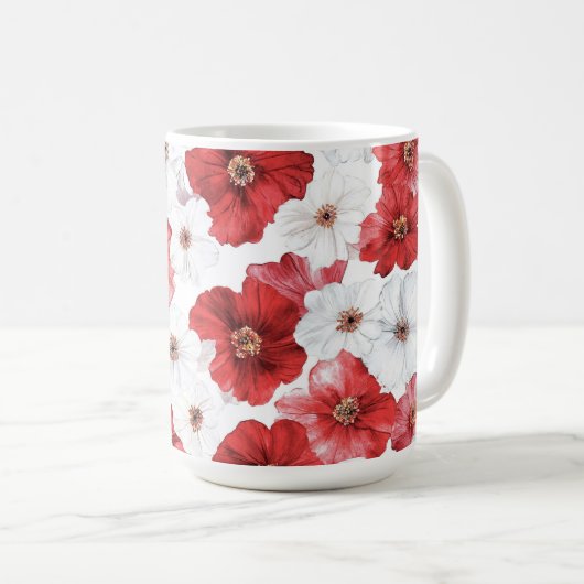 Rote weiße Blume Kaffeetasse (VorderseiteRechts)