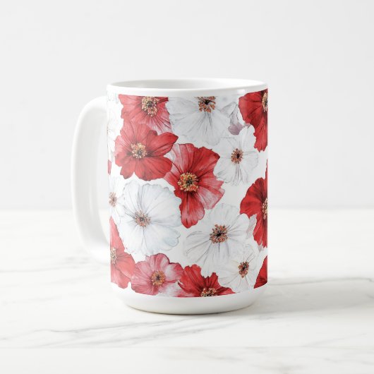 Rote weiße Blume Kaffeetasse (Vorderseite Links)