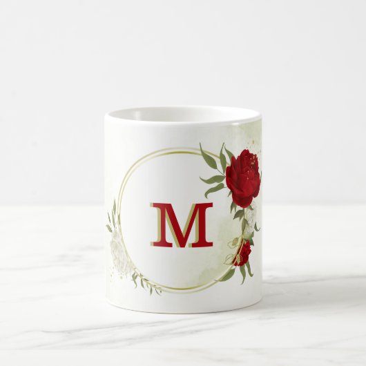 Rote weiße Blumen Grün Kaffeetasse (Mittel)