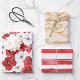 Rote Weiße Blumen Herzen Sand Junggesellinnenabsch Geschenkpapier Set