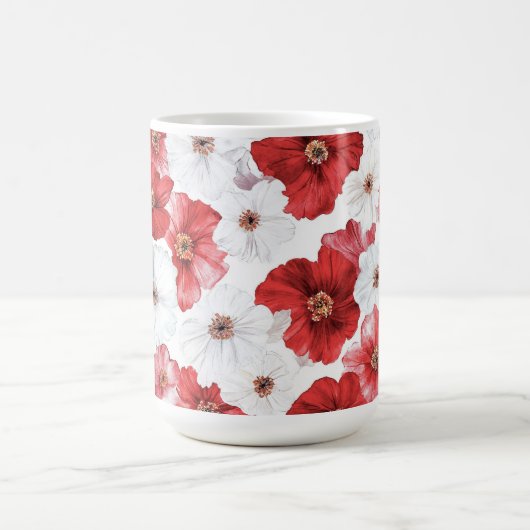 Rote Weiße Blumen Kaffeetasse (Mittel)