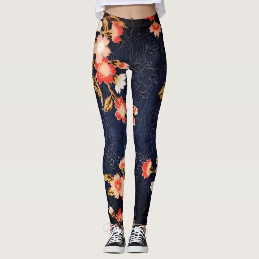 ROTE WEISSE BLUMEN MIT ROTEN BLUMENBLUMEN LEGGINGS (Vorderseite)