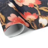 ROTE WEISSE BLUMEN, TIEFE BLUE FLORAL GESCHENKPAPIER (Rolleneckpunkt)