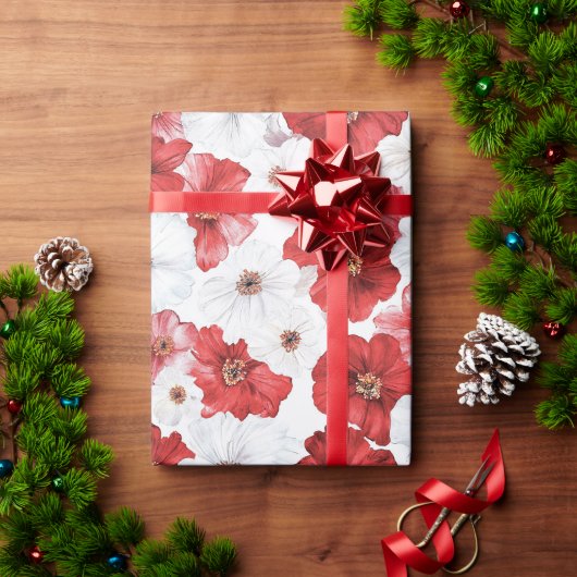 Rote Weiße Blumen Weihnachten Geschenkpapier (Feiertagsgeschenk)