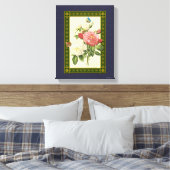 Rote weiße botanische Rose überzogene Canvas Leinwanddruck (Insitu (Schlafzimmer))