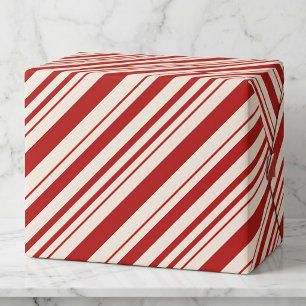 Rote Weiße Diagonale Zuckerstangen Streifen Geschenkpapier