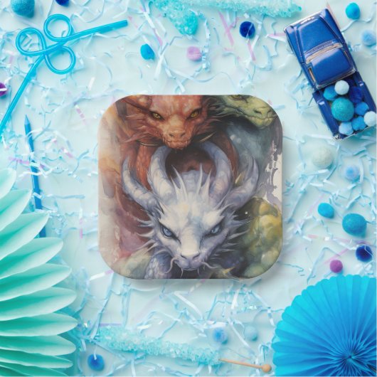 Rote weiße Drachen Pappteller (Party)