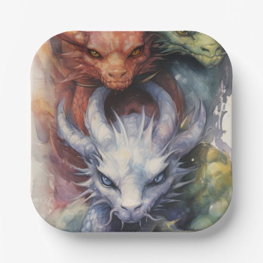 Rote weiße Drachen Pappteller (Vorderseite)