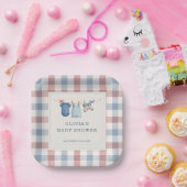 Rote Weiße Due Gingham-Baby-Shower-Party Pappteller (Party)