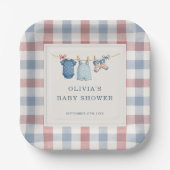 Rote Weiße Due Gingham-Baby-Shower-Party Pappteller (Vorderseite)