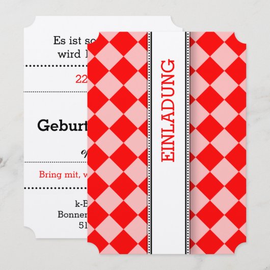 Rote weiße Einladung (Vorne/Hinten)