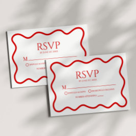 Rote Weiße Elegante Wellenförmige Rand Hochzeit RS RSVP Karte