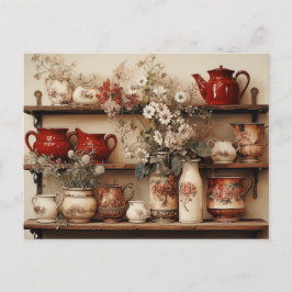 Rote weiße Geschirr Kaffeepapfel Creamer Zucker Mi Postkarte