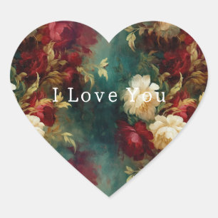 Rote Weiße Grüne Blumen Herz-Aufkleber