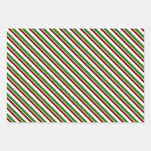 Rote, weiße, grüne, farbige Weihnachtsstreifen Geschenkpapier Set (Vorderseite 3)
