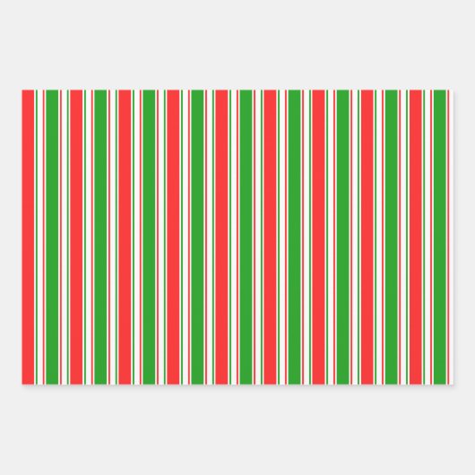 Rote, weiße, grüne, farbige Weihnachtsstreifen Geschenkpapier Set (Vorderseite 2)