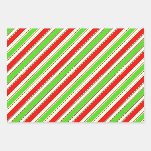 Rote, weiße, grüne, farbige Weihnachtsstreifen Geschenkpapier Set (Vorderseite 3)