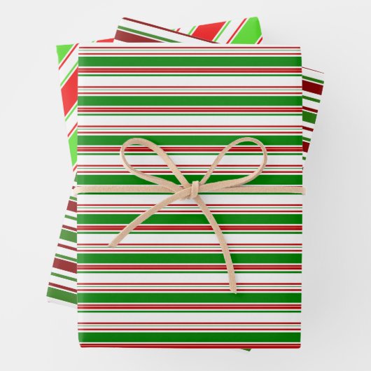 Rote, weiße, grüne, farbige Weihnachtsstreifen Geschenkpapier Set (Beispiel)