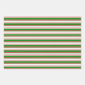 Rote, weiße, grüne, farbige Weihnachtsstreifen Geschenkpapier Set (Vorderseite)