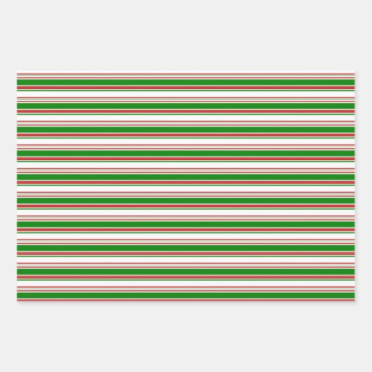Rote, weiße, grüne, farbige Weihnachtsstreifen Geschenkpapier Set (Vorderseite)