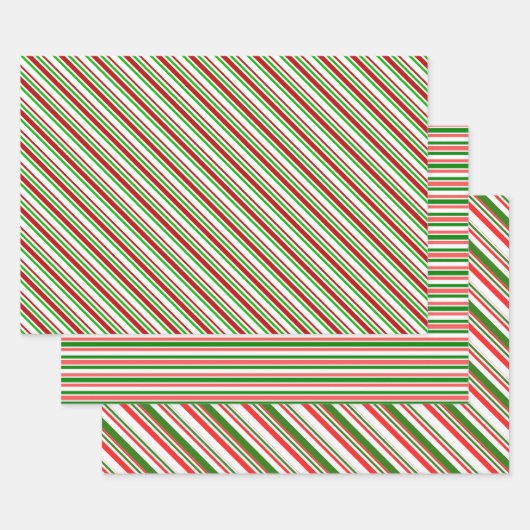 Rote, weiße, grüne WeihnachtsStreifen Inspiriert Geschenkpapier Set (Set)
